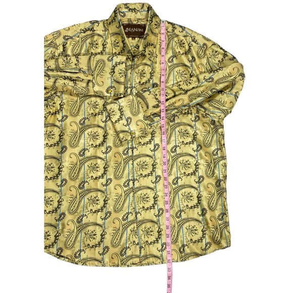 Manzini Mens Size X-Large Gold Paisley Button Down Dress Shirt Long Sleeve - Picture 9 of 9